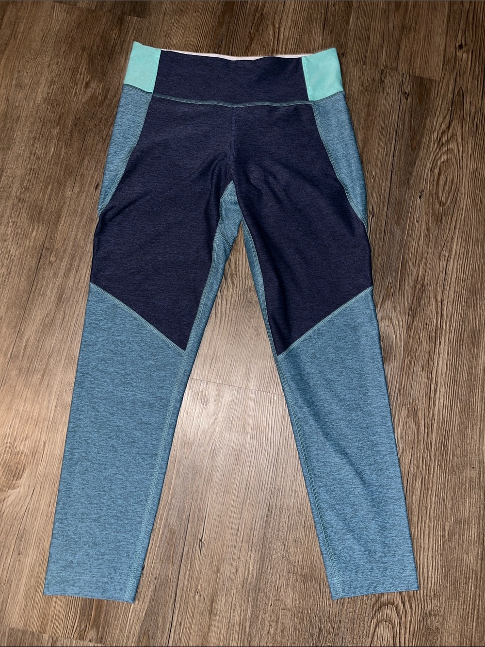 OUTDOOR VOICES Colorblock Performance Leggings in Navy, Teal, and Aqua